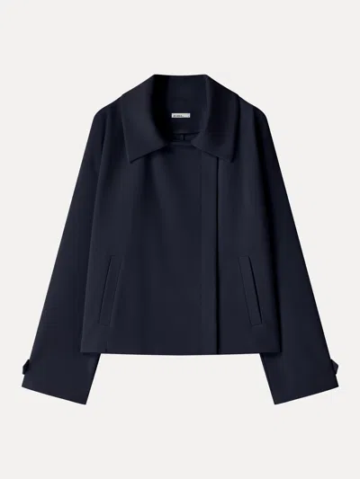 Oglmove Bamboo Piqué Peaked Lapel Cuff-tab Jacket With Pockets In Blue