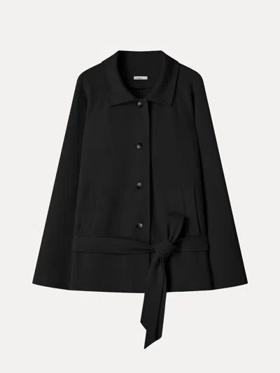 Oglmove Bamboo Ponte Notched Collar Long Sleeve Belted Jacket In Black