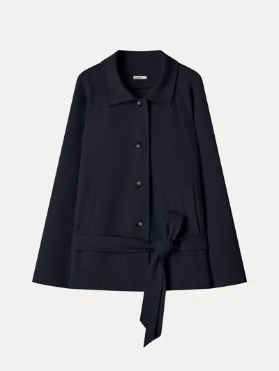 Oglmove Bamboo Ponte Notched Collar Long Sleeve Belted Jacket In Blue