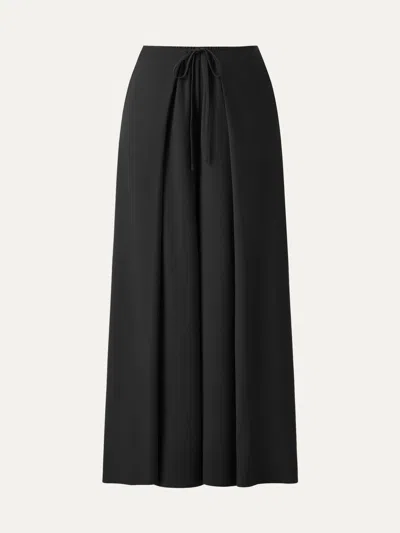 Oglmove Bamboo Ponte Wrap-tie Palazzo Pants With Pockets In Black