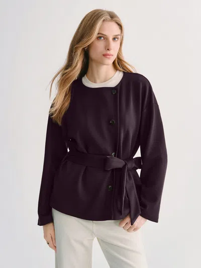 Oglmove Bamboo-blend Round Neck Long Sleeve Belted Jacket With Pockets In Black