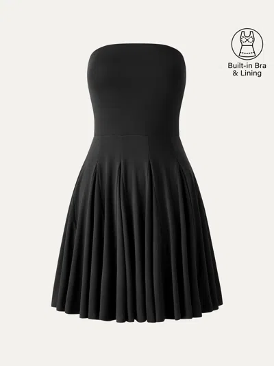 Oglmove Bandeau Godet Circle Flare Mini Bra Dress In Black