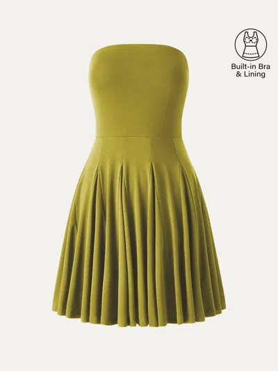 Oglmove Bandeau Godet Circle Flare Mini Bra Dress In Green