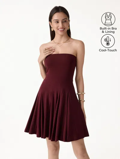 Oglmove Bandeau Godet Circle Flare Mini Bra Dress In Red
