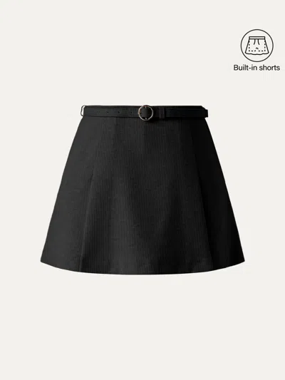 Oglmove Belted Mini Skirt With Shorts In Black