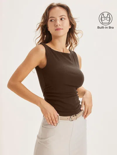 Oglmove Boat Neck Bra Tank Top In Brown