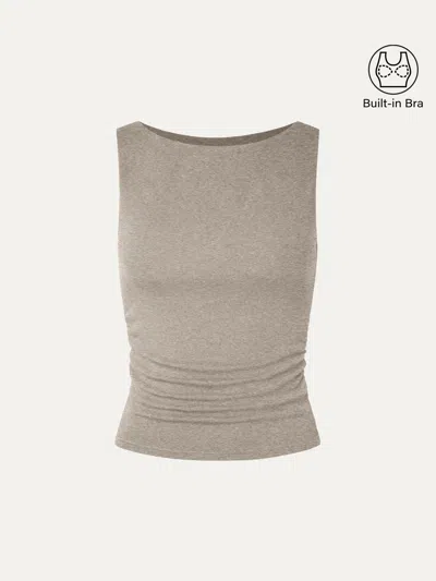 Oglmove Boat Neck Bra Tank Top In Heather Dove