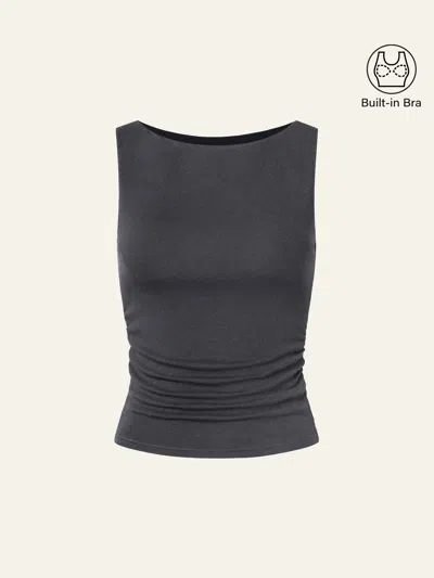 Oglmove Boat Neck Bra Tank Top In Heather Night Charcoal