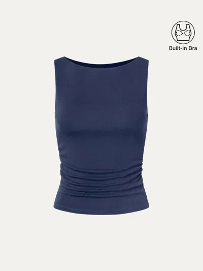 Oglmove Boat Neck Bra Tank Top In Indigo