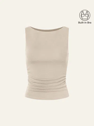 Oglmove Boat Neck Bra Tank Top In Natural Calico