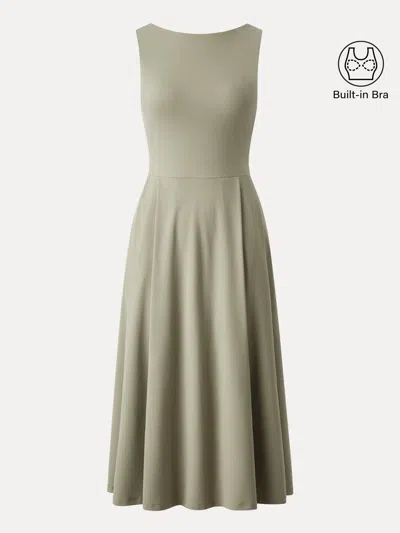 Oglmove Boatneck Bamboo Ponte Bra Midi Dress With Pockets In Green