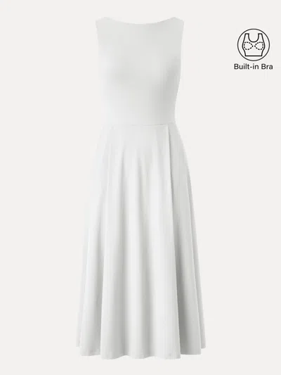 Oglmove Boatneck Bamboo Ponte Bra Midi Dress With Pockets In White