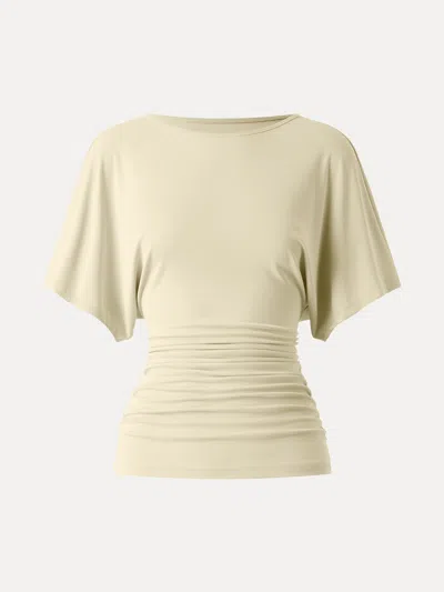 Oglmove Boatneck Batwing Sleeve Side Ruched Top In Butter Yellow