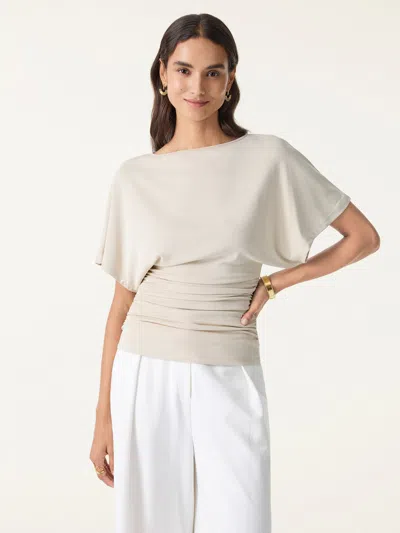 Oglmove Boatneck Batwing Sleeve Side Ruched Top In Morning Mist