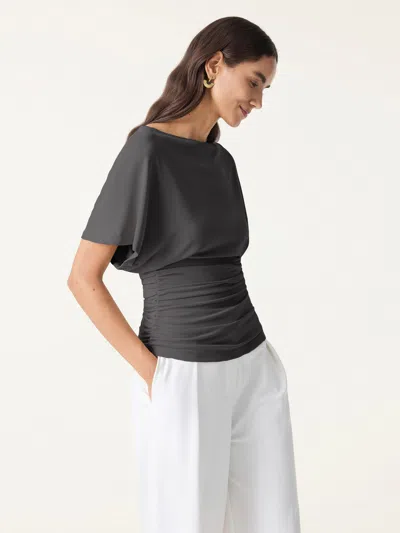 Oglmove Boatneck Batwing Sleeve Side Ruched Top In Shadow