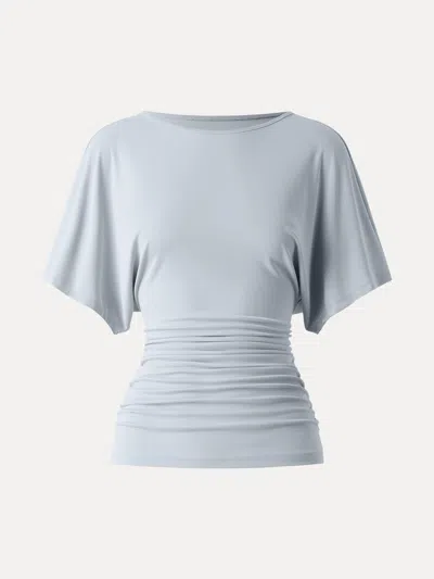 Oglmove Boatneck Batwing Sleeve Side Ruched Top In Smoke Blue