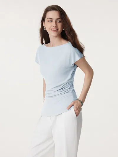 Oglmove Boatneck Flutter Sleeve Side Tucked Long Tee