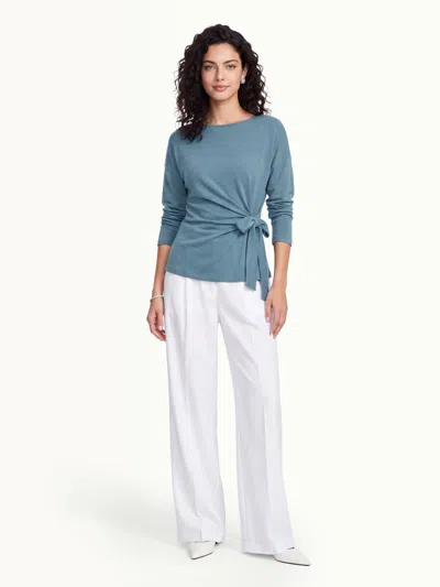 Oglmove Boatneck Long Sleeve Tie-waist Top In Dusk Blue