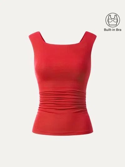 Oglmove Boatneck Low Back Gathered Bra Top In Red