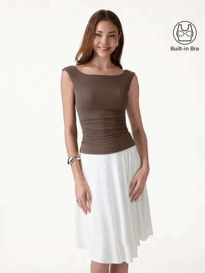 Oglmove Boatneck Low Back Gathered Bra Top