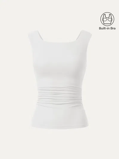 Oglmove Boatneck Low Back Gathered Bra Top In White
