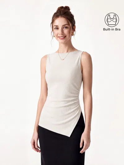 Oglmove Boatneck Ruched Asymmetrical Bra Top