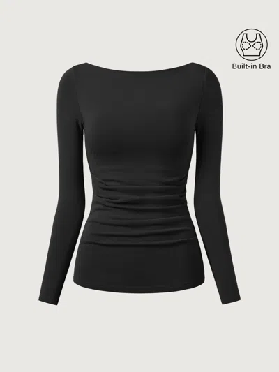 Oglmove Boatneck Tucks Bra Top In Black