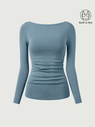 Oglmove Boatneck Tucks Bra Top In Blue