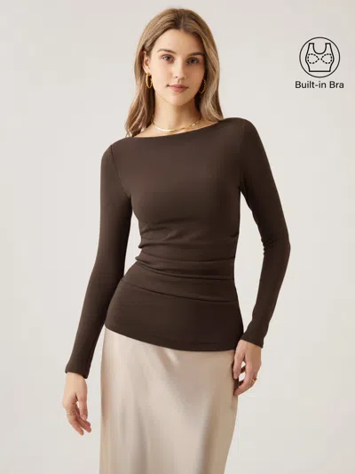 Oglmove Boatneck Tucks Bra Top In Brown