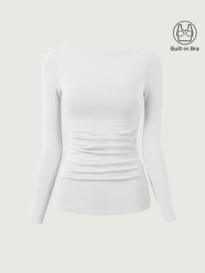 Oglmove Boatneck Tucks Bra Top In White