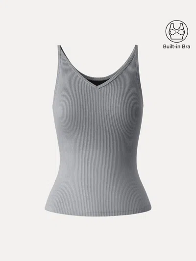 Oglmove Breathable V-neck Spaghetti Bra Tank In Gray