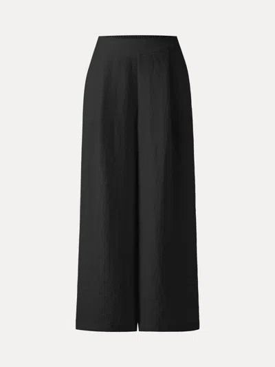 Oglmove Breezy Linen Mid Rise Wide Leg Pant With Pockets In Black