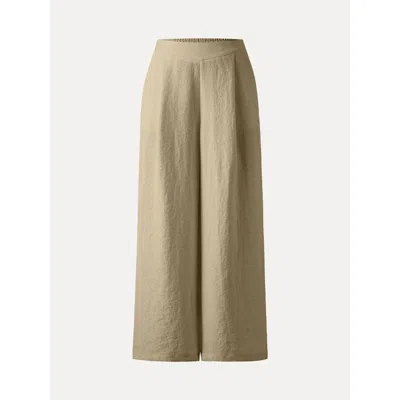 Oglmove Breezy Linen Mid Rise Wide Leg Pant With Pockets In Sand