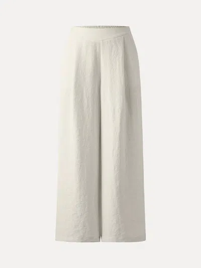 Oglmove Breezy Linen Mid Rise Wide Leg Pant With Pockets In White