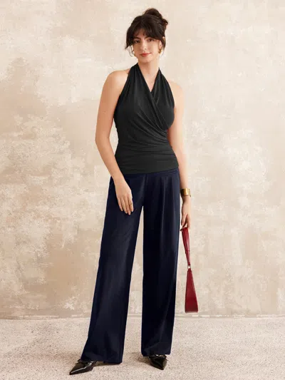 Oglmove Buttery Smooth Surplice Halter Neck Sculpt Tank In Black