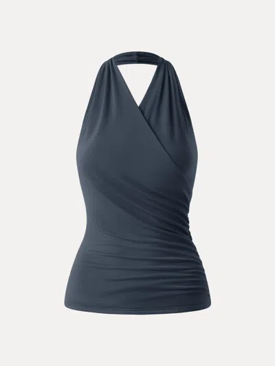 Oglmove Buttery Smooth Surplice Halter Neck Sculpt Tank In Gray