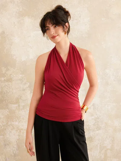 Oglmove Buttery Smooth Surplice Halter Neck Sculpt Tank In Red