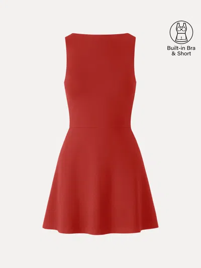 Oglmove Classy Boatneck Fit-and-flare Mini Bra Dress In Red