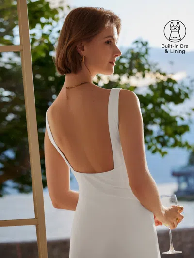 Oglmove Classy Boatneck Open Back Bandless Midi Bra Dress In White