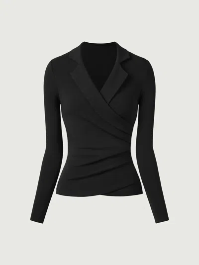 Oglmove Collared Surplice Top In Black