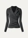 Oglmove Collared Surplice Top In Heather Black
