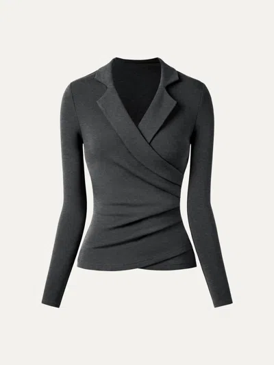 Oglmove Collared Surplice Top In Heather Black