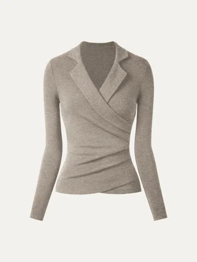 Oglmove Collared Surplice Top In Heather Dove