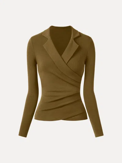 Oglmove Collared Surplice Top In Brown