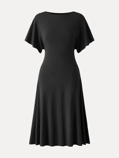 Oglmove Cooling Flowy Mid-length Sleeve Summer Midi Dress In Black