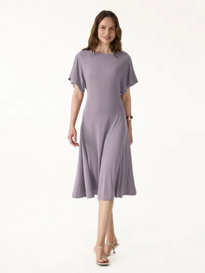 Oglmove Cooling Flowy Mid-length Sleeve Summer Midi Dress In Purple