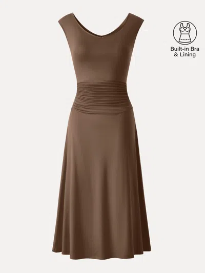 Oglmove Cooling Lyocell V-neck Ruched Midi Bra Dress