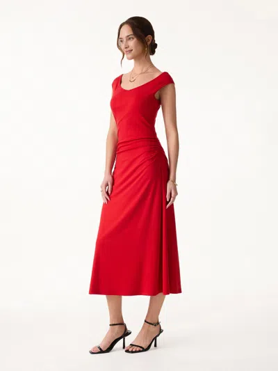 Oglmove Cooling Lyocell V-neck Ruched Midi Bra Dress In Red