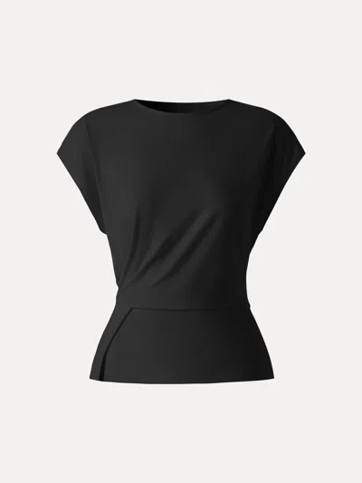 Oglmove Cooling Ponte Relaxed Round Neck Tucked Top In Black