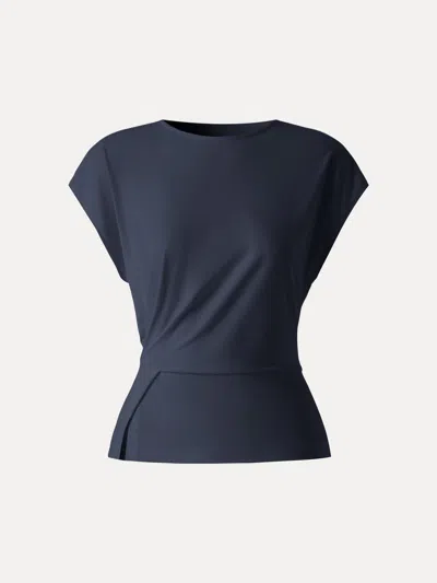 Oglmove Cooling Ponte Relaxed Round Neck Tucked Top In Blue